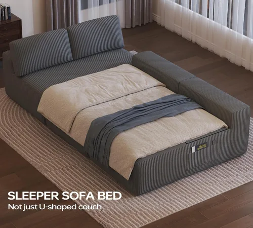 Miniatura 3 de DURASPACE Sofá Seccional Modular en Forma de U de 126.2'', Sofá Convertible de 4 Asientos, Sofás Sin Huesos para Sala de Estar (Gris)