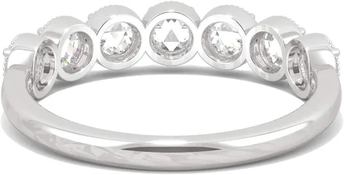 Miniatura 6 de Charles & Colvard Alianza de boda milgrain de corte rosa redonda de moissanita de oro blanco, 0.42cttw DEW