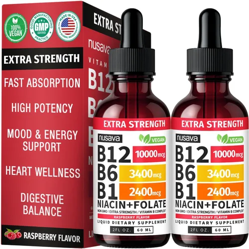 Miniatura 14 de Paquete de 2 gotas líquidas de vitamina B12 y B6, complejo de vitamina B sublingual B12 - Vitamina B 12 de 5000 mcg - B12 metilcobalamina