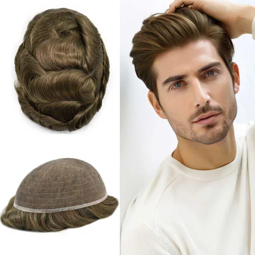 Miniatura 65 de Toupee For Men Real Human Hair System Mens Hair Piece Breathable Mens Toupee Durable Men Hairpiece 6X8#1 Jet Black 80% Density