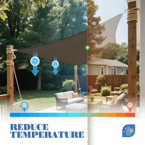 Miniatura 5 de ECOOPTS Toldo rectangular para patio, pérgola, jardín, tela HDPE con 95% de bloqueo UV (10 x 11 pies 10 pulgadas, marrón)