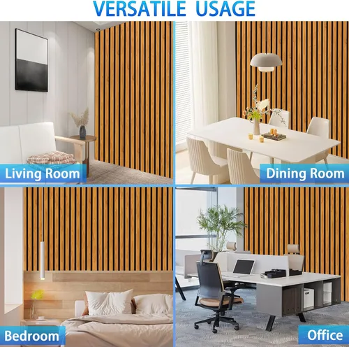 Miniatura 6 de Paneles de pared acústicos 3D con listones y acabado en madera, paquete de 2 paneles de absorción de sonido para estudio, oficina, sala de estar