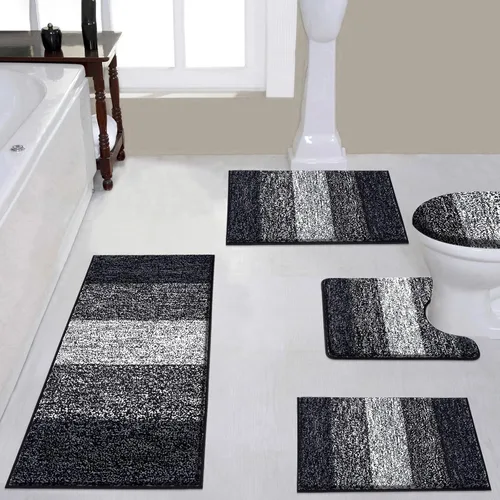 Vaukki Juego de 5 alfombras de baño, antideslizantes, de microfibra peluda, absorbentes, lavables, para bañera (18 x 26 pulgadas + 20 x 32 pulgadas