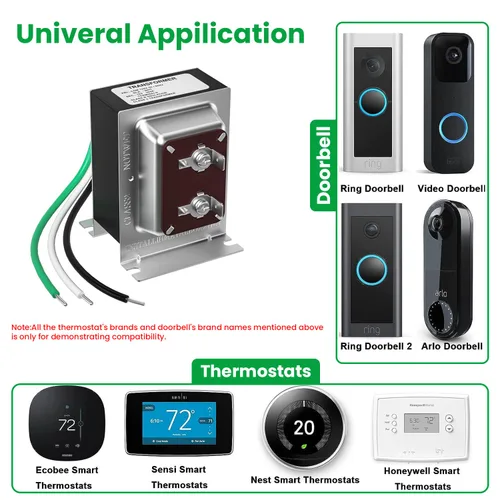 Miniatura 8 de Transformador de timbre de 16 V 30 VA compatible con timbre de video con anillo con cable, pieza de repuesto para timbre de puerta transformador
