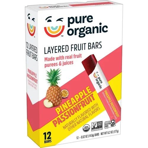 Miniatura 7 de Pure Organic Barras de frutas en capas, sin gluten, aperitivos de frutas veganas, fruta de la pasión de piña (2 cajas, 24 barras)