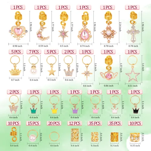 Miniatura 2 de Leeven 173 piezas de joyería de rastas de rastas de cristal, joyería dorada para el cabello para trenzas, rastas para el cabello, dijes para rastas