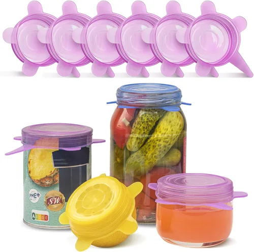 Miniatura 8 de Orblue Tapas elásticas de silicona reutilizables, paquete de 6, pequeñas para almacenamiento de alimentos frescos, sella los sabores, mantiene