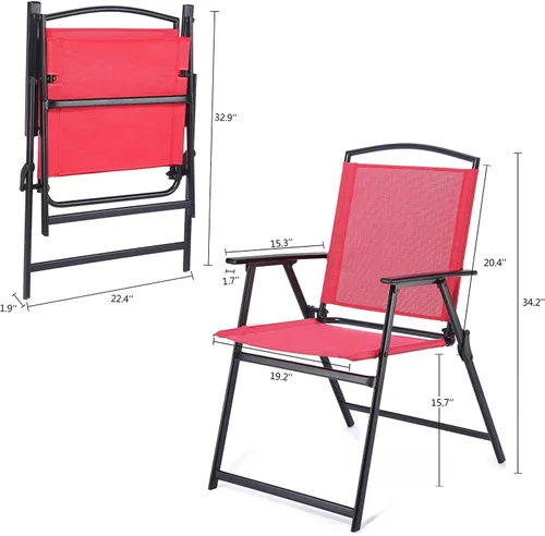 Miniatura 3 de Juego de 4 sillas de comedor plegables para exteriores con reposabrazos, sillas plegables de alta resistencia para jardín, césped, piscina, patio