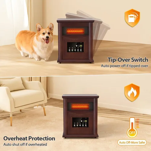 Miniatura 4 de Nordic Hygge Calentador de espacio portátil, calentador infrarrojo eléctrico de 1500 W para uso en interiores, sala de estar, dormitorio, oficina