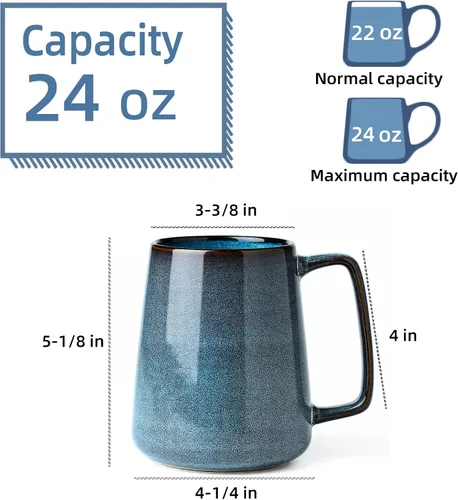 Miniatura 2 de Tazas de cerámica grandes de 24 oz, Tazas extra grandes para té y café, diseño de asa grande, taza de café grande para oficina y hogar, apta