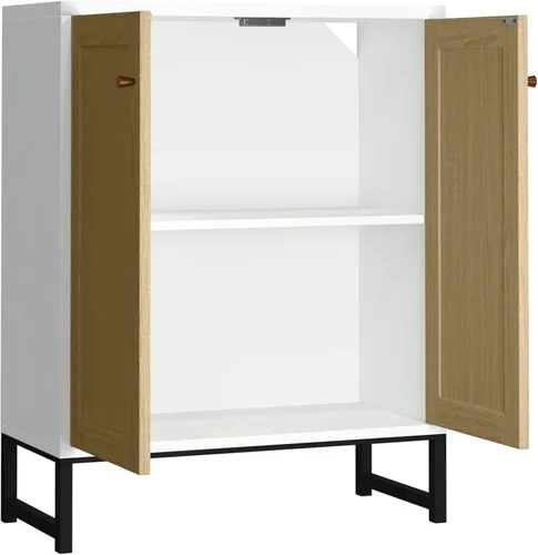 Miniatura 9 de Panana Ratán decorado 2 puertas Gabinete de almacenamiento Gabinete de acento Sala de estar Armario Cocina Aparador Buffet Mesa (blanco)