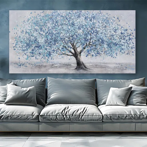 Miniatura 5 de Arte de pared de árbol de la vida, cuadro de árbol azul, decoración de pared, obra de arte enmarcada, lienzo abstracto, pintura de la naturaleza