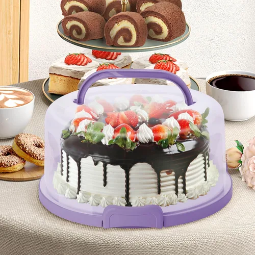 Miniatura 5 de Soporte para tartas de 10 pulgadas con tapa y asa, contenedor de almacenamiento de plástico alto de transporte para tartas con tapa, redondo