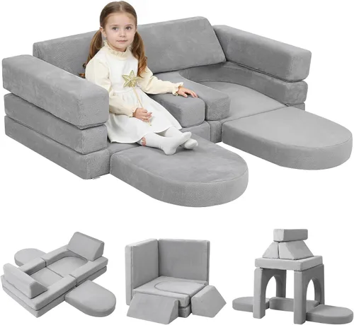 MeMoreCool Sofá modular para niños, juego de sofá de escalada de espuma de 10 piezas para edades de 2 a 6 años, construcción creativa de fortalezas,