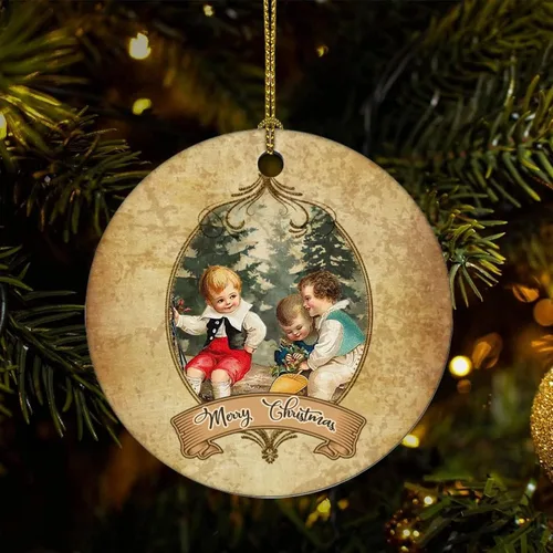 Cheyan Divertido adorno de porcelana de Navidad con temática retro de Navidad, decoración del hogar, colgantes de Navidad, textura de papel vintage,