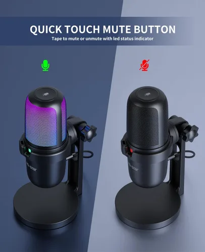 Miniatura 4 de Micrófono USB para juegos de transmisión, micrófono de escritorio de condensador de PC para video, uso doméstico, YouTube, con control RGB, perilla