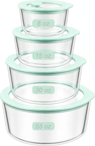 Miniatura 14 de Juego de recipientes de vidrio para alimentos Urban Green con tapa de vidrio, 4 paquetes, recipientes de almacenamiento de alimentos con tapa Verde