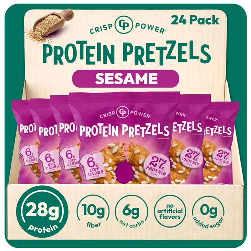 Miniatura 13 de CRISP POWER Pretzels de proteína, paquete variado con sal marina, sésamo y todo, hasta 0.99 oz de proteína, aperitivo alto en proteínas, aperitivos