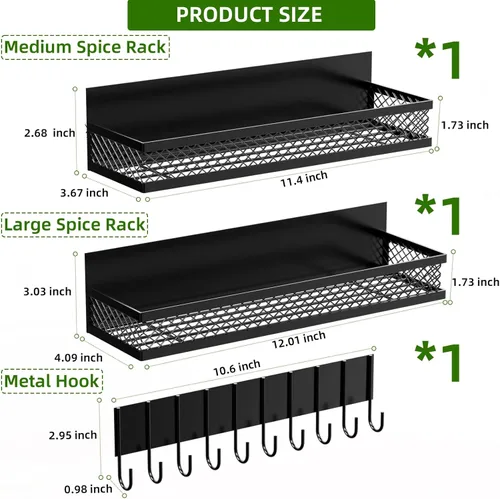 Miniatura 6 de Estante magnético para especias para refrigerador, paquete de 3 estantes magnéticos para refrigerador, cesta magnética móvil se utiliza para Negro