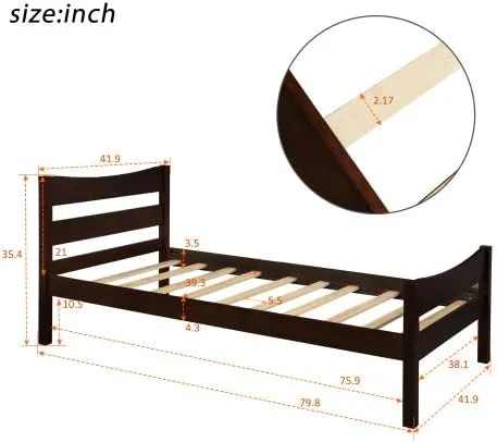 Miniatura 2 de anwickjeff Base de cama individual de madera moderna con cabecero, marco de cama de plataforma tamaño individual, camas individuales, cama