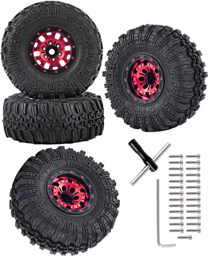 Miniatura 8 de Rc Ruedas de 1.0 pulgadas para 1/18 1/24 Trx4m SCX24 FCX24, RC Crawler Car 4 piezas de aluminio 1.0 pulgadas llanta de rueda de goma suave, oro Oro