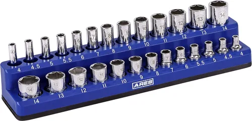Miniatura 11 de ARES 70236 - Organizador magnético para 16 vasos SAE de 1/2 pulgada, para 15 vasos y 1 adaptador para vaso, mantiene tu caja de herramientas