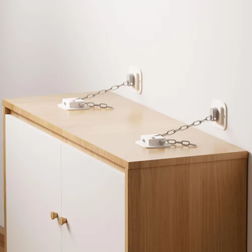 Miniatura 8 de YEYA Anclaje de pared para muebles antipunta, sin taladro, con fuerte respaldo adhesivo 3M, correas de cable de acero ajustables de 10 pulgadas