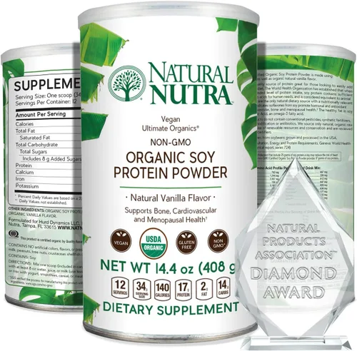 Natural Nutra Polvo orgánico vegano de origen de proteína de soja a base de plantas, apoya los huesos y mejora la salud cardiovascular, sin gluten,