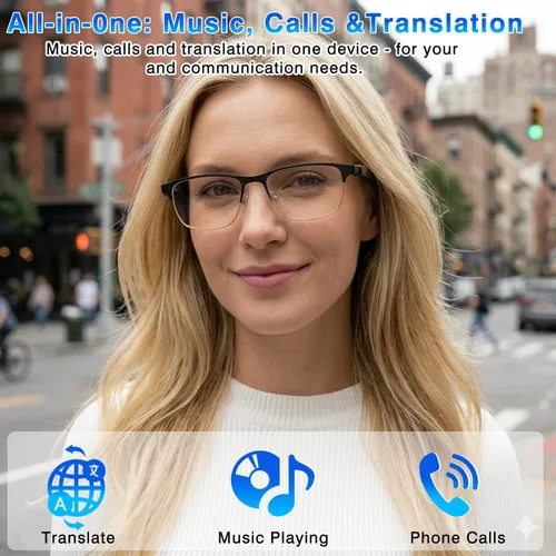Miniatura 3 de Ai Translation - Gafas inteligentes con Chat GPT y Deepspeek Bluetooth para hombres y mujeres con más de 164 idiomas y acentos, gafas de traducción