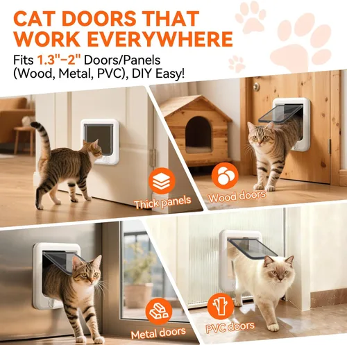 Miniatura 6 de LIBBEPET Puerta de gato para puerta interior, puerta de gato de 4 vías con bloqueo para interior, puertas de mascotas con marco de ABS reforzado