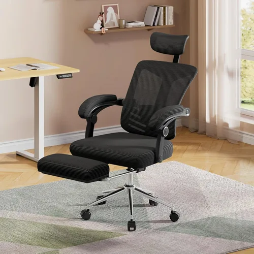 Miniatura 2 de DEVAISE Silla de escritorio ergonómica de malla con reposapiés, cómoda silla de computadora reclinable grande y alta con soporte lumbar ajustable