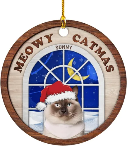 Meowy Catmas - Divertido sombrero de Papá Noel con foto de gato, adorno de Navidad personalizado, regalos para gato, mamá, papá, lindo árbol de
