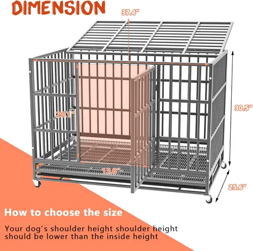 Miniatura 7 de LEMBERI - Jaula para perro indestructible y resistente de 48/38 pulgadas, a prueba de escapes con ruedas bloqueables, doble puerta para evitar