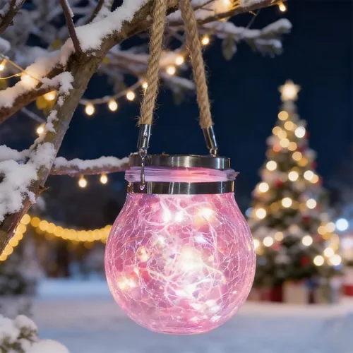 Miniatura 8 de Luces solares colgantes para exteriores, VGE Paquete de 2 luces de bola de vidrio agrietado con 30 LED decorativas, luces solares impermeables