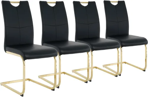 Miniatura 28 de Juego de 2 sillas de comedor, modernas sillas de cocina con respaldo alto con patas de metal y asiento acolchado de piel sintética, sillas de Negro