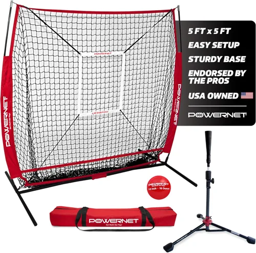 Miniatura 8 de PowerNet Baseball Net Bundle, 5x5 Travel Net With Softball Accessories for Hitting, Pitching, Training Equipment, Weighted Ball, Tee