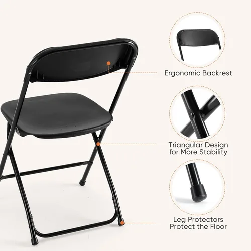 Miniatura 4 de Sillas plegables, para interiores y exteriores, portátiles, apilables, de plástico, para fiestas, bodas y oficina, paquete de 4, color negro