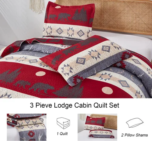 Miniatura 5 de Ycosy Lodge Bear - Juego de edredón de oso tamaño matrimonial/queen, colcha rústica, colcha reversible, juego de ropa de cama ligera con estampado