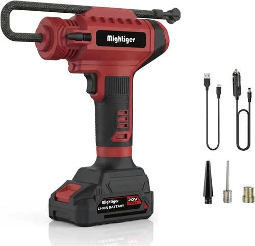 Inflador de neumáticos de 20 V, mini compresor de aire inalámbrico DC 12 V, bomba de aire tipo taladro portátil de mano para automóvil, 150 PSI con