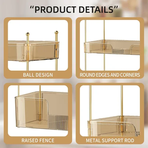Miniatura 4 de Akinbas Organizador de baño de 3 niveles, bandeja de perfume de maquillaje, organizador de cuidado de la piel para tocador de baño (dorado)