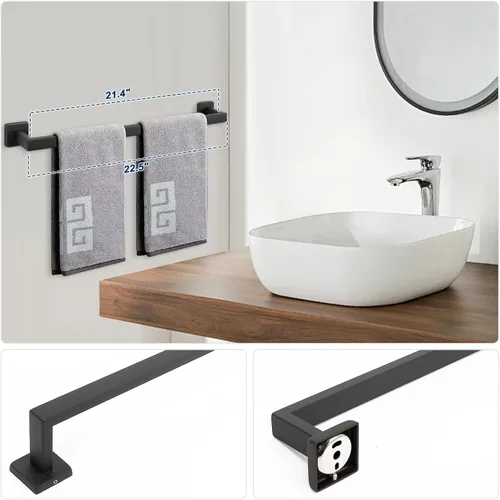 Miniatura 4 de NearMoon Juego de 5 piezas de accesorios de baño de acero inoxidable 304, kit de toallero cuadrado - Barra de toalla de 24 pulgadas + anillo