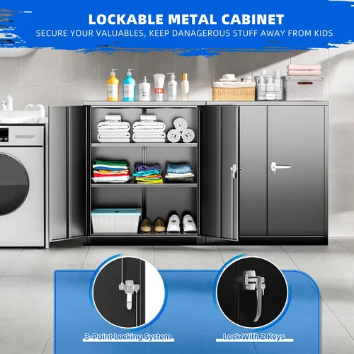 Miniatura 5 de Pataku Gabinete de almacenamiento de metal con puertas y estantes de ajuste, armarios de garaje de 36 pulgadas con cerradura para el hogar, oficina