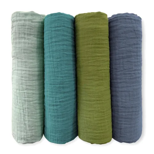 SwaddleDesigns Juego de 4 mantas de muselina de algodón para bebé, niño y niña, mantas neutras para recién nacido, registro de bebé y regalo, 46 x