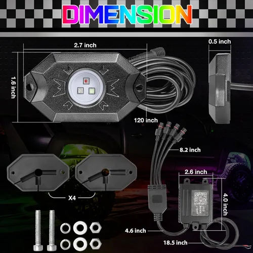 Miniatura 2 de SWATOW - Juego de luces de neón de 4 x 4 pulgadas, luces de roca RGB LED, luces subterráneas con control Bluetooth, luces multicolor para ruedas