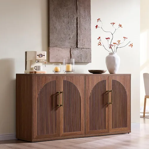 Miniatura 12 de ACCOHOHO Aparador de puerta arqueada, gabinete de buffet, gabinete de acento con estante ajustable, gabinete modular de madera para comedor, sala