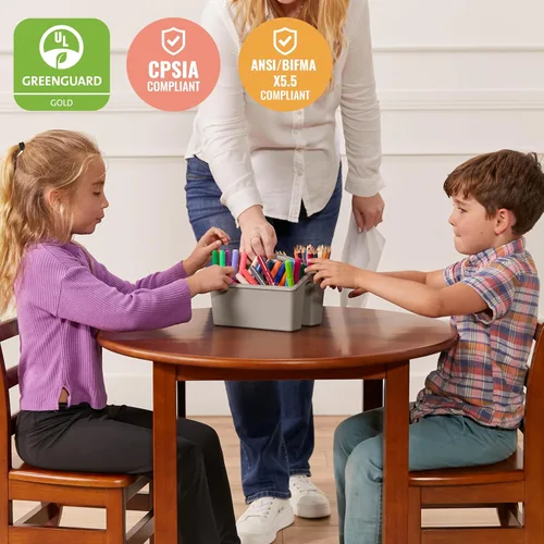 Miniatura 5 de ECR4Kids Mesa redonda de madera dura de 30 x 30 pulgadas con patas de 22 pulgadas, muebles para niños, gris lavado