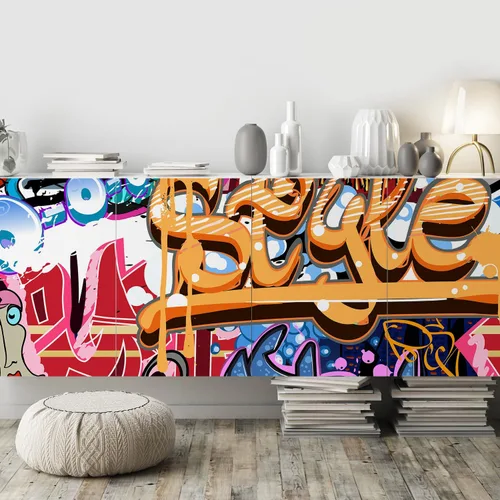 Miniatura 4 de SIGNFORD - Papel tapiz colorido diseño de graffiti, removible para dormitorio o sala de estar, 66 x 96 pulgadas Graffitis-1911-m04