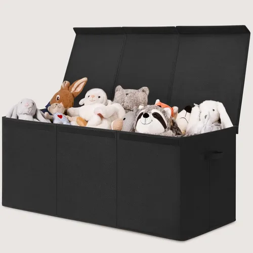 Miniatura 11 de INDRESSME Caja de juguetes de 25 x 13 x 16 pulgadas, organizador de almacenamiento de juguetes con tapa, plegable, resistente, contenedor
