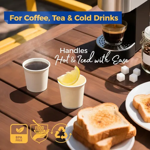 Miniatura 4 de Fit Meal Prep [Paquete de 200] Vasos desechables de papel blanco de 4 onzas, para bebidas calientes y frías, para café, expreso, cortado, agua, té