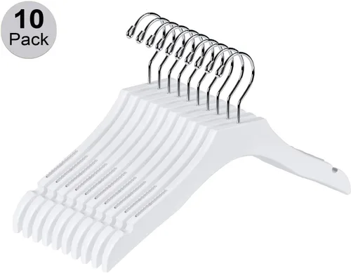 Miniatura 4 de Percha de madera blanca de calidad para niños, diseño de lujo, gancho giratorio cromado (10, 13 pulgadas)